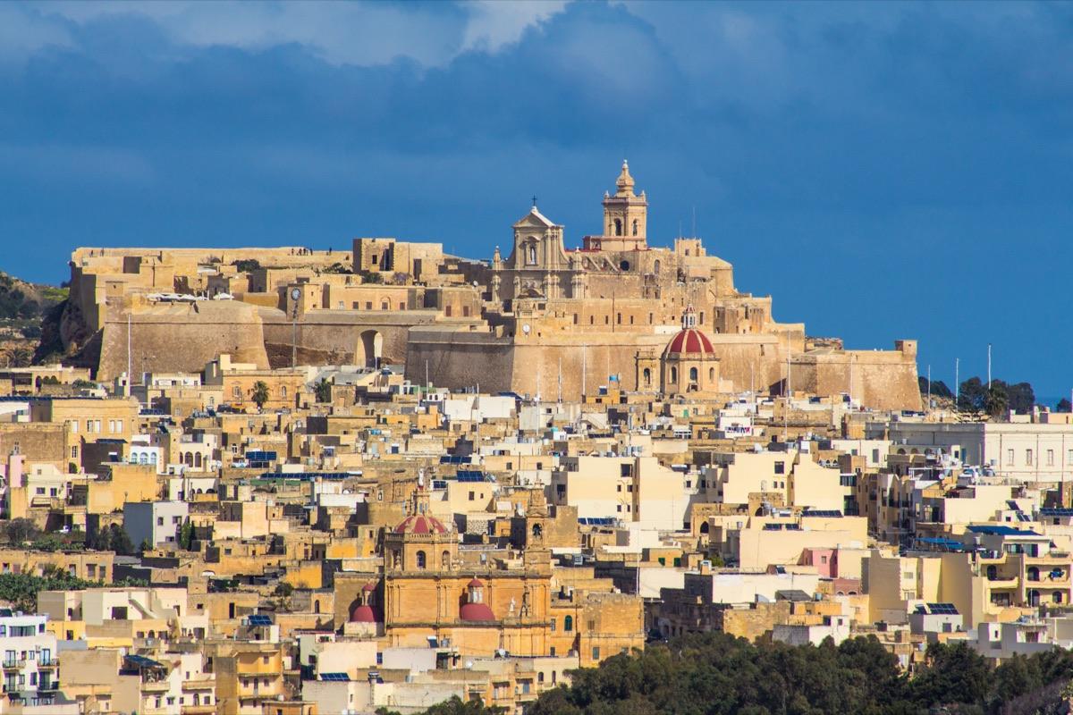 The Cittadella rising above the rooftops of Victoria, Gozo